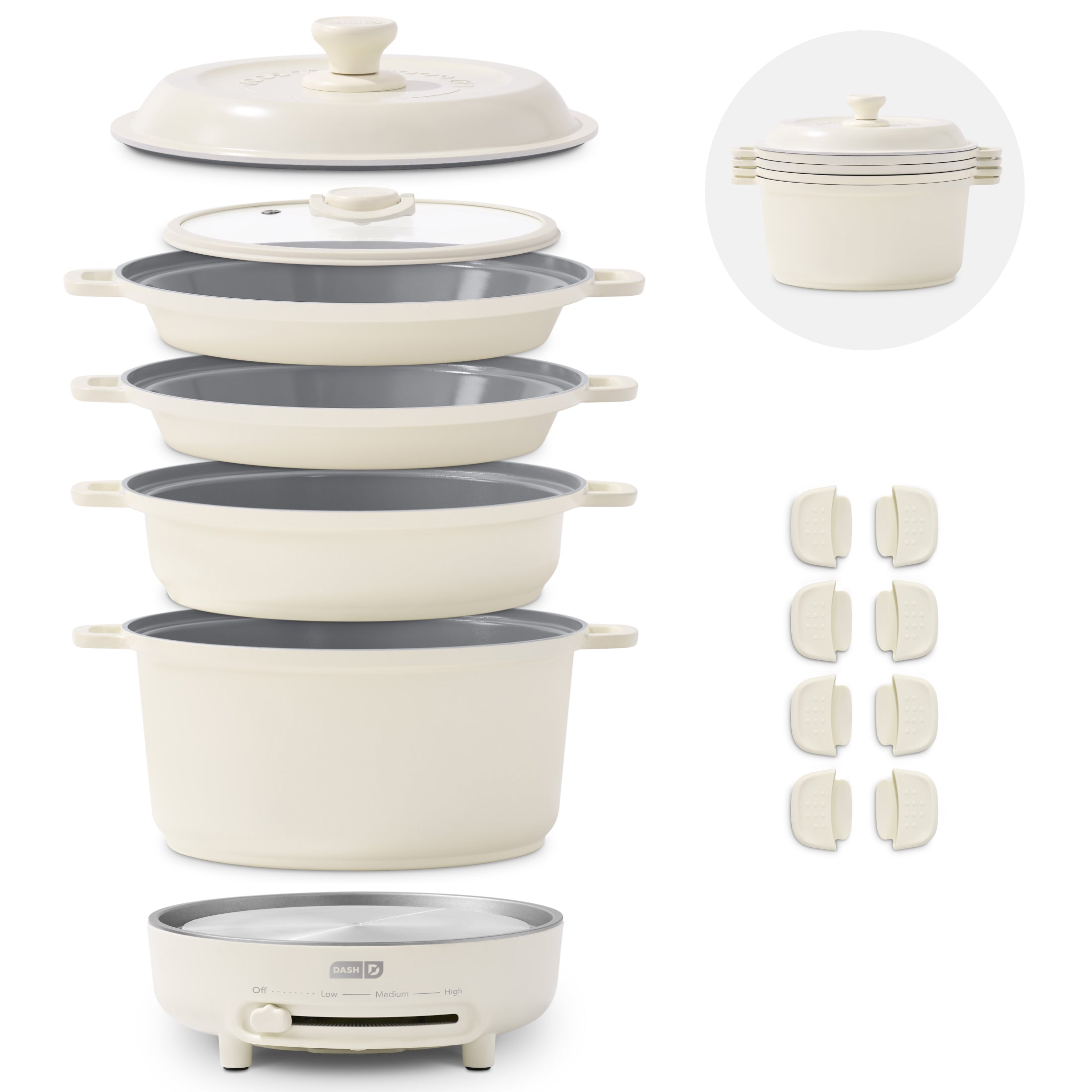 Stacks Ceramic Cookware Set with Electric Burner - 15 pc, Cream