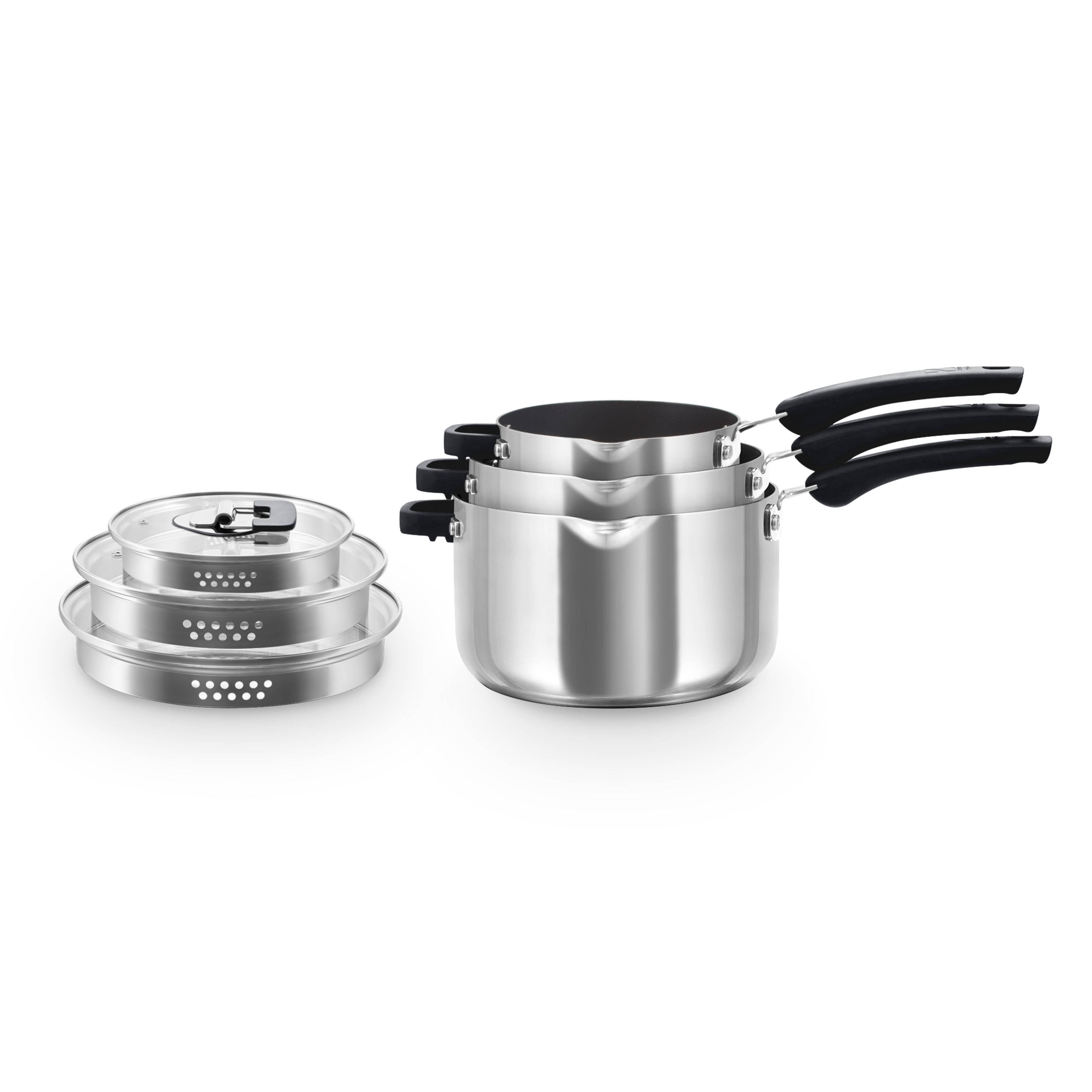 Zakarian by Dash Trupro Nonstick Stainless Steel 6pc Stacking Sauce Pan Set - Black